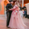 Colorful Embroidery Tulle A Line Wedding Dress Customized Sheer Top V Neck Backless Plus Size Maxi Fairytale Garden Bridal Gown 3