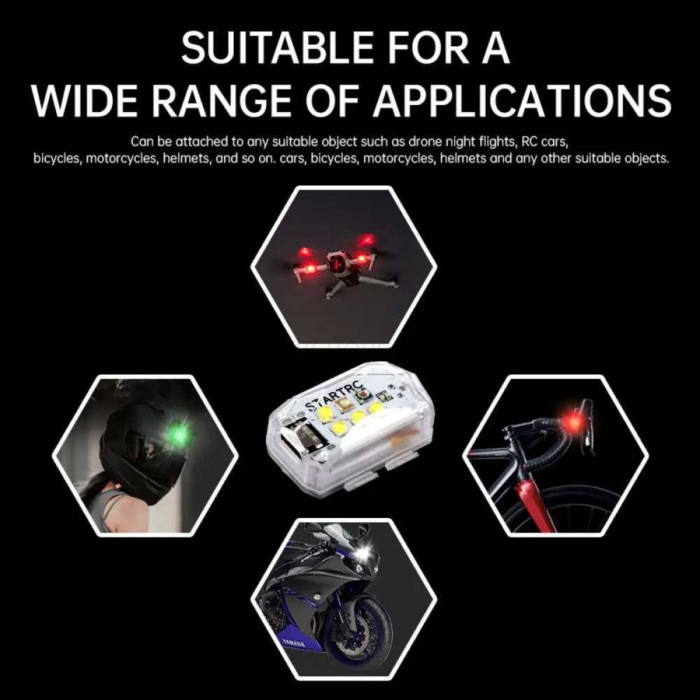 Feu de signalisation LED rechargeable pour drone, vélo, casque - 3 modes, 5 km visibilité