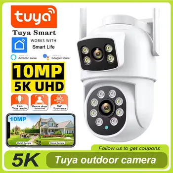 Tuya 4K 8MP Wifi Camera PTZ Outdoor Dual Screen Human Detection Dual Lens 10MP Security Protection IP Camera Video Surveillance 1