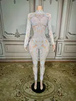 Sexy Skinny Sequins Mirrors Jumpsuit DanceWear Transparent Leggings Stretch CostumeOutfit Performance Outfit CO04