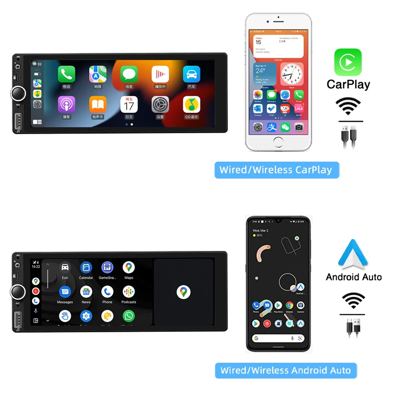 Radio para Auto Android con GPS, CarPlay Inalámbrico, Android Auto, Wifi, Bluetooth, Manos Libres, FM, RDS, USB, Pantalla IPS de 6.86 Pulgadas, Unidad Principal BD6021A 4
