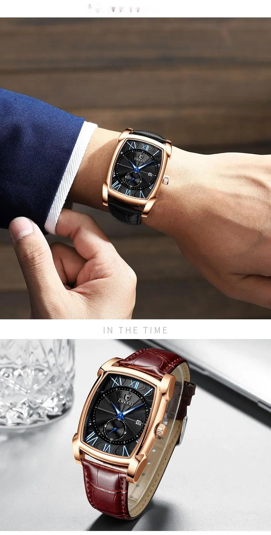 Nouvelle montre de vente chaude Chenxi carré hommes veilleuse calendrier mode montre à Quartz hommes Style montre_voghion.com