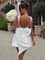 Leosoxs Robe courte sexy dos nu avec nœud en perles pour femme, tenue tendance, fermeture éclair, sans manches, taille haute, coupe trapèze, tenue de soirée élégante 4