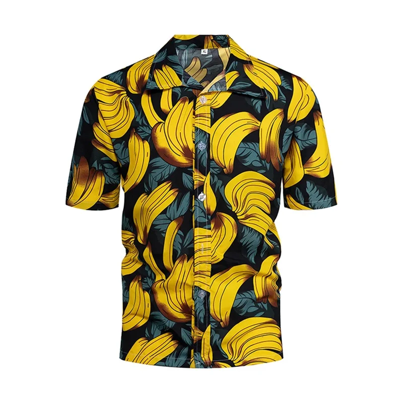 thumbnail image 1 of Camisa estampada con fruta de plátano en 3D para hombre, camisas hawaianas casuales de manga corta para playa, camisetas de vacaciones de talla grande para hombre, ropa de calle, 1 of 4