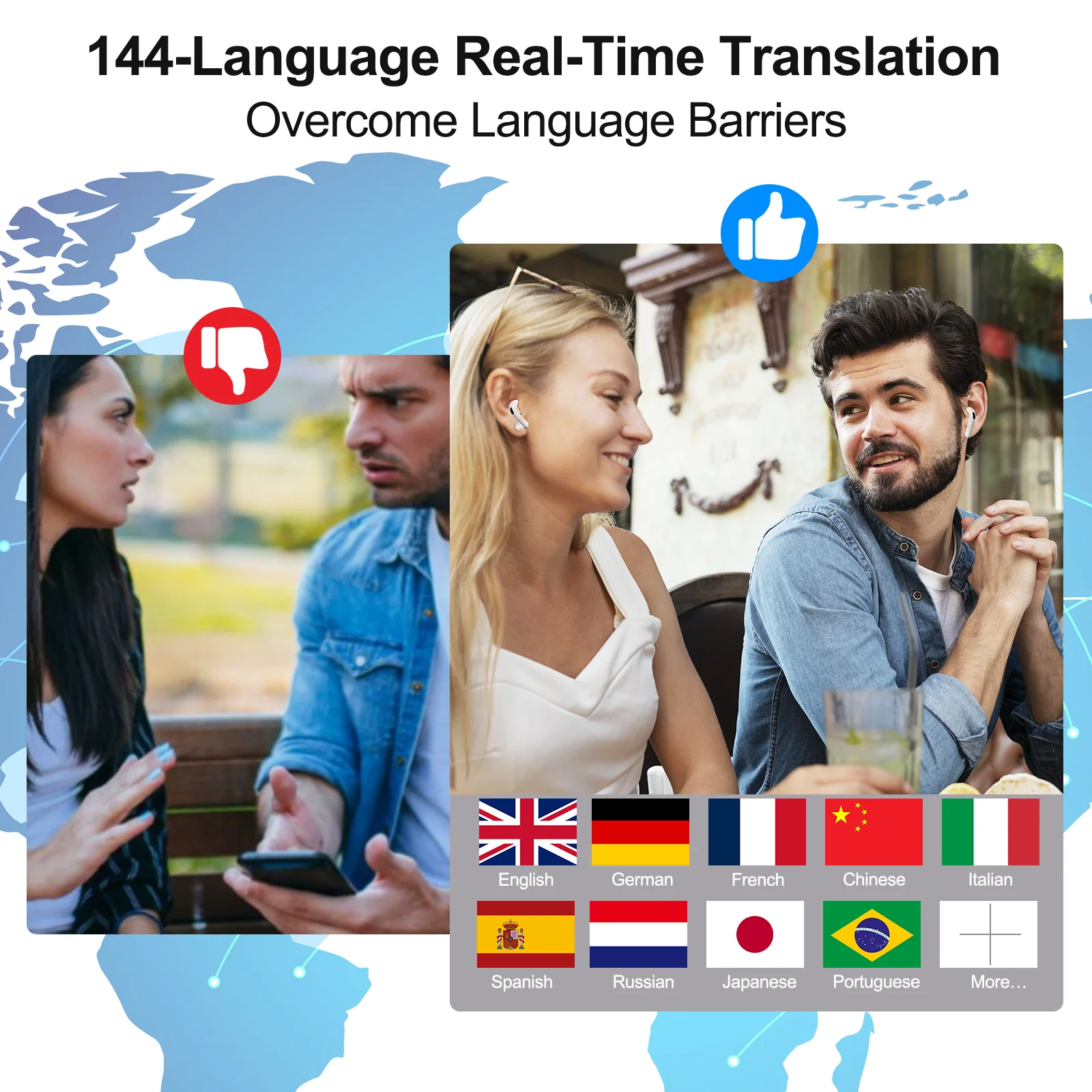Real Time Translators Headphones Wireless Earphones Noise Canceling IPX7 Waterproof Smart Touch Control Kids Women Men Earbuds