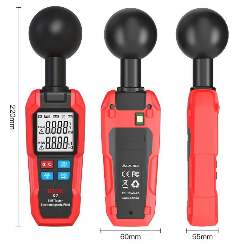 

BSIDE K7 EMF Meter Electromagnetic Field Radiation Detector Radiator Tester Handheld Electric Magnetic Dosimeter Geiger Counter