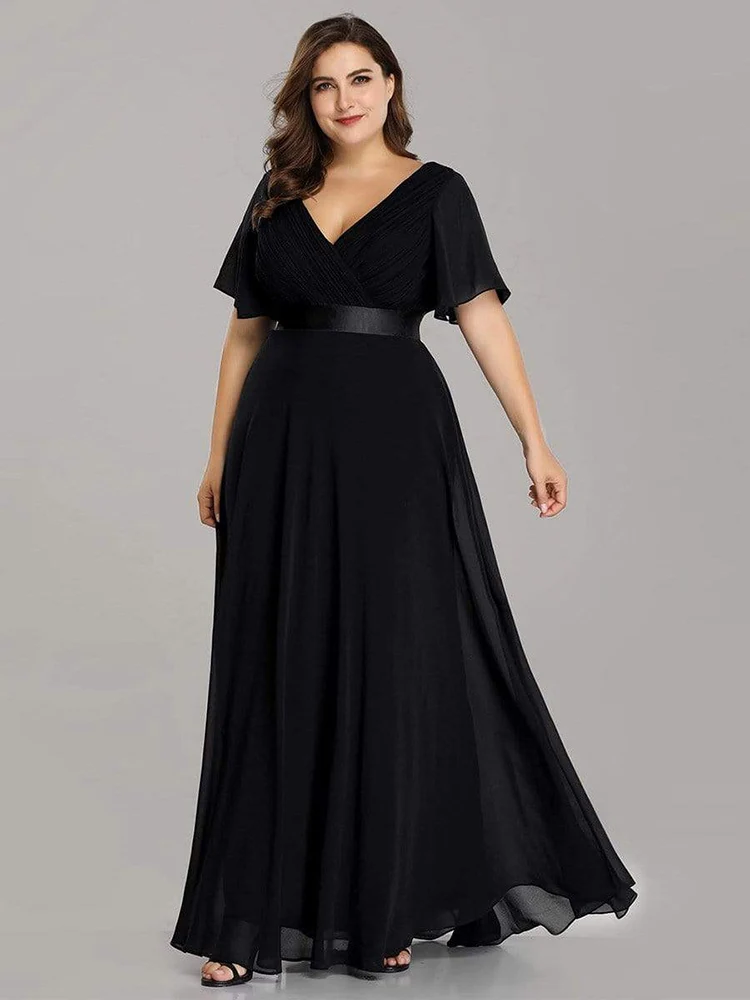 Plus Size Bridesmaid Dress Lotus Leaf Sleeve V Neck Long Dress Large A-line Chiffon Evning Dresses for Women Elegant Gowns