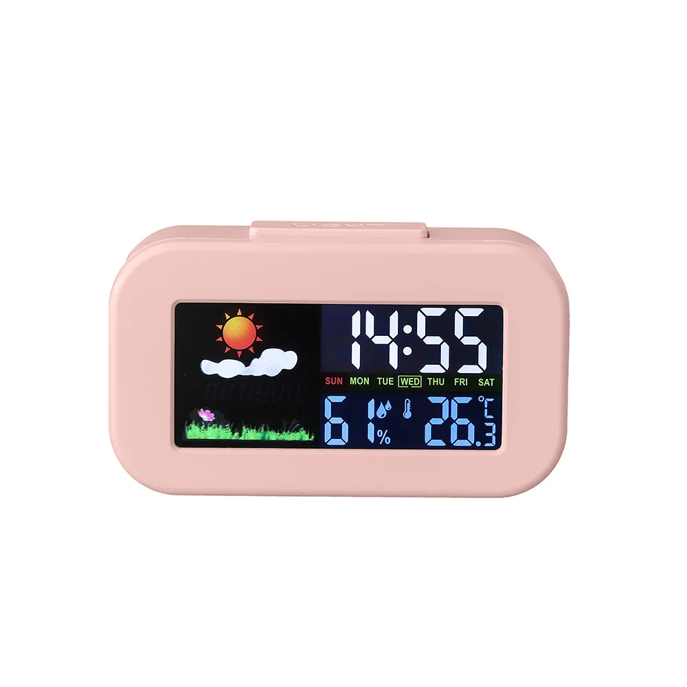 Compact Digital Alarm Clock with Backlit Display and Weather Features