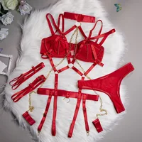 JOLingerie séduisante sexy pour femmes, ensemble de quatre pièces, sous-vêtements féminins, tache pure, style désir, monochromatique, aussi en déclin trempé, mode 3
