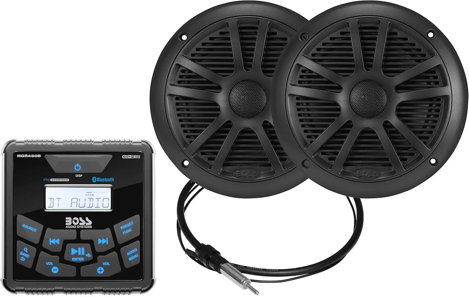 Audio Systems Marine Boat Stereo Gauge Receiver &ndash; Bluetooth Head Unit, No CD DVD Player, Built-in 4 Channel Amplifi