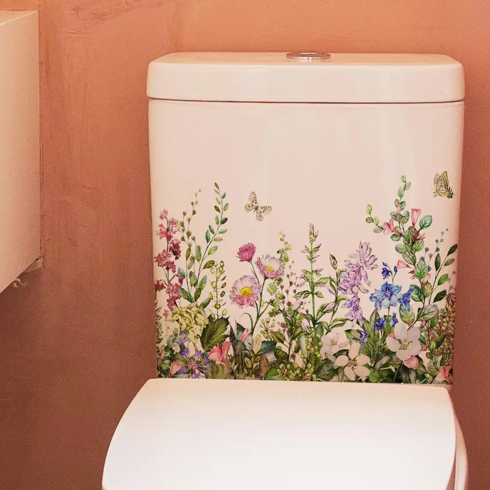 Wall Stickers Toilet Stickers Green Plant Leaves Flowers Toilet Stickers Waterproof Self-Adhesive Toilet Lid Stickers Wall Decals Cover for Bathroom