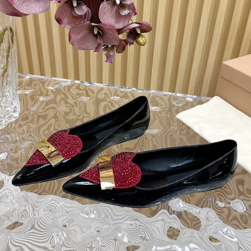 

Rhinestone Pointed Women's Singles Shoes flat With Elevated inner height Comfortable and Casual leather Summer shoes for women