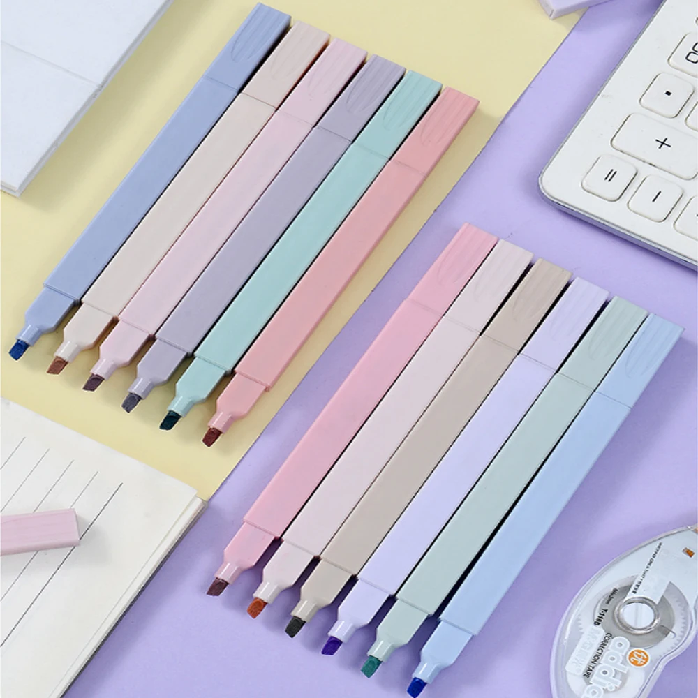 

6pcs/Lot Double-ended Highlighter Pen Set 12 Colors Pastel Painting Graffiti Fluorescent Pen for School Text Markers Stationery