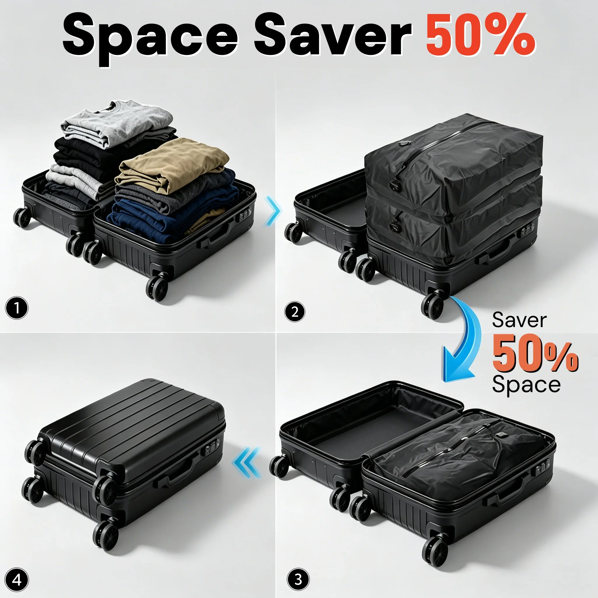 Travel Essentials Vacuum Storage Bags: Compression Packing Cubes & Clothes Organizer
