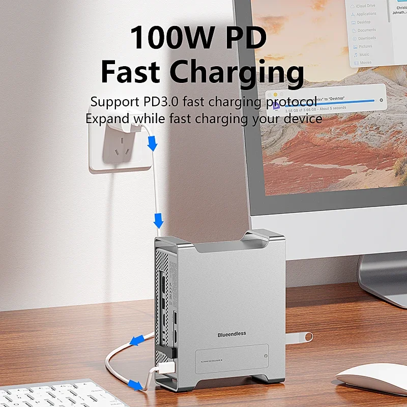 레노버 맥 미니 M4/M4 프로 도킹 스테이션, M.2 NVMe SSD 인클로저 스탠드 허브(4K60Hz HDMI, 10Gbps USB-C, SD/TF 리더 포함)