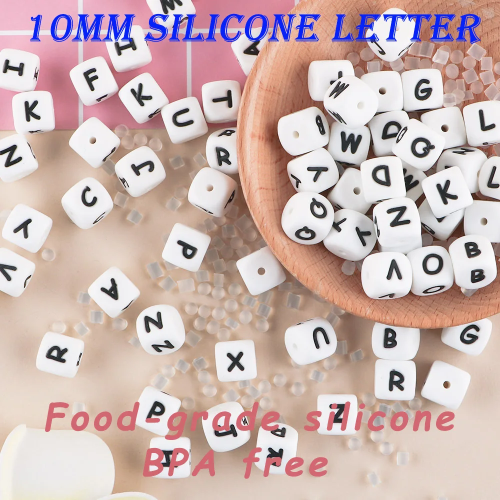 Wholesale 10MM 50/100Pcs Alphabet Silicone Letters Beads For Making Personalized Pacifier Chain Accessories Baby Toy