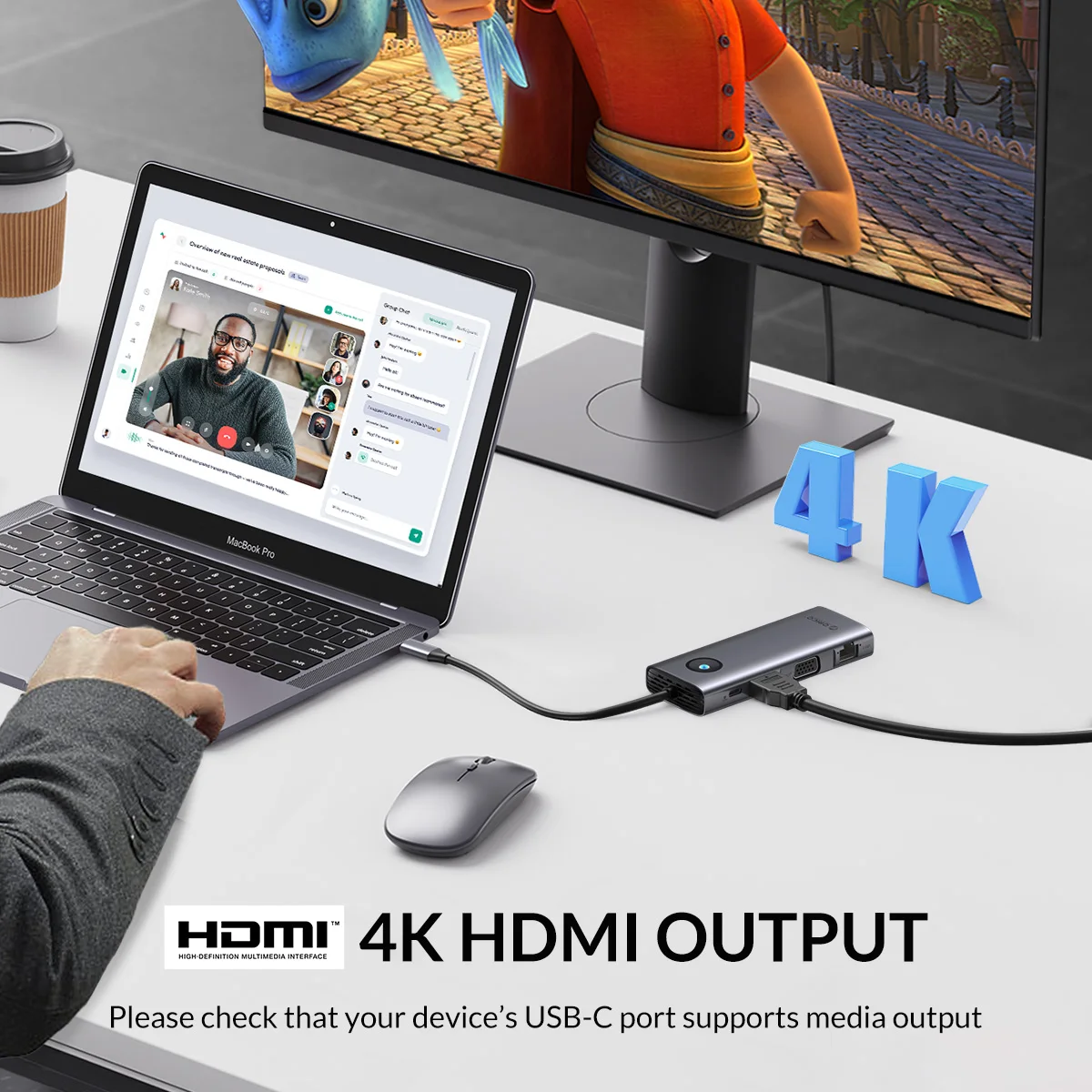 Orico-estação de Ancoragem tipo c Usb 3.0 Hub Rgb Compatível com Hdmi Dp1.4 Adaptador Pd100w sd Divisor tf para Macbook Huawei Mate 4k60hz - Imagem 5