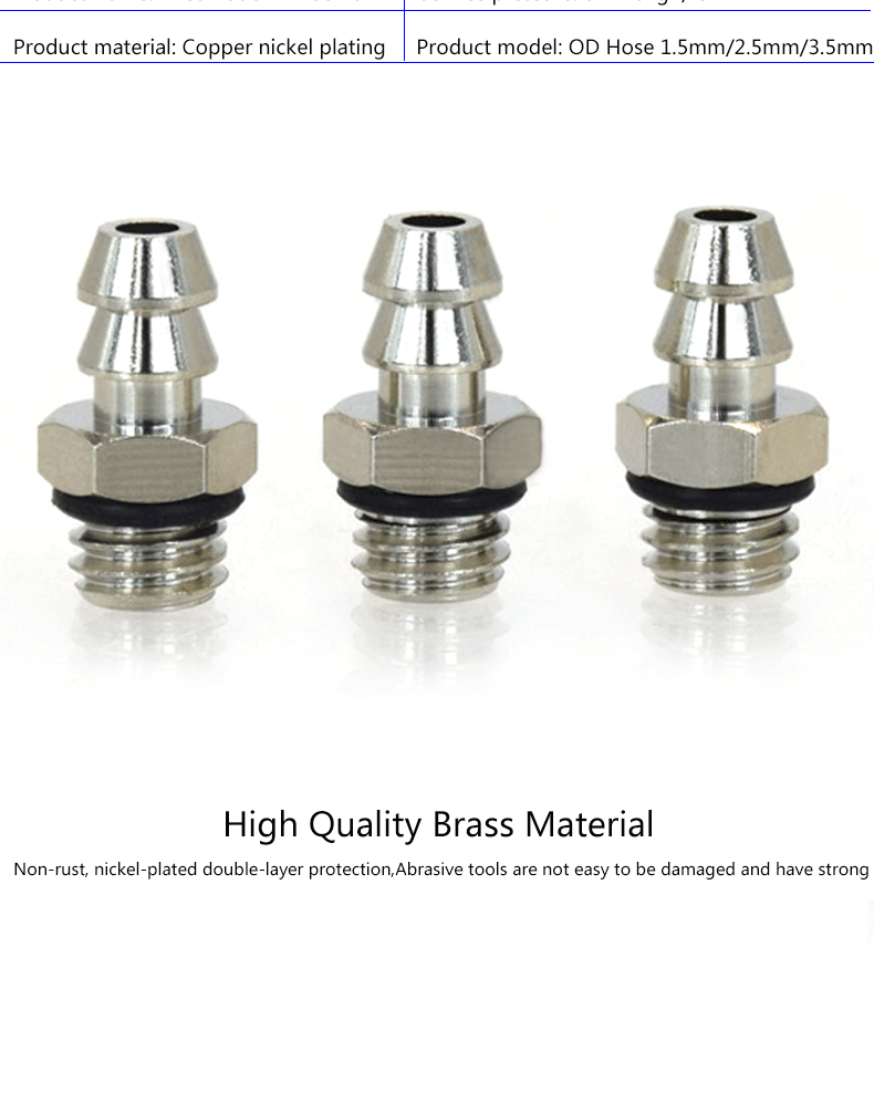 Description Picture 3 of item100pcs Pneumatic Fittings 5.5mm/3.5mm/1.5mm Air Pneumatic Hose To M5/M3 Male Mini Barb Fitting M-5AU-6/M-5AU-4MM Copper Connect