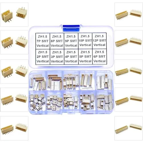 JST Connector Kit, ZH1.5 SMT Header Jst 1.5mm Pitch IC Socket Plugs Adapter, JST-ZH Top Type Vertical Header (ZH1.5-SMT-Ver)