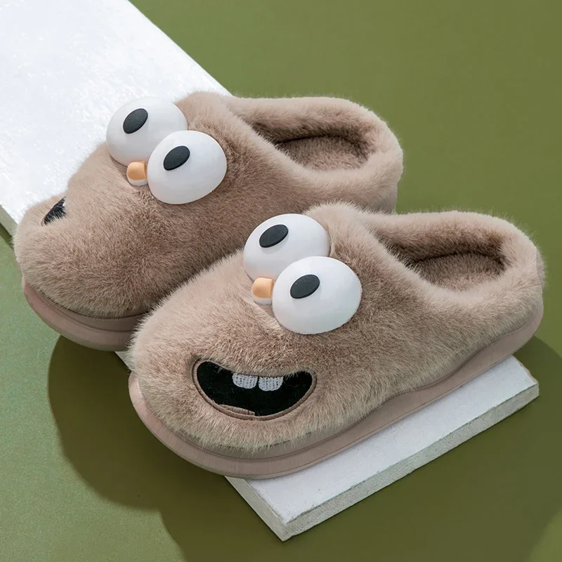 Neue Lustige Cartoon Winter Weiche Sohle Herren Innen Boden Nicht-slip Plattform Rutschen Warme Plüsch Hausschuhe Männlichen Hause Casual baumwolle Schuhe