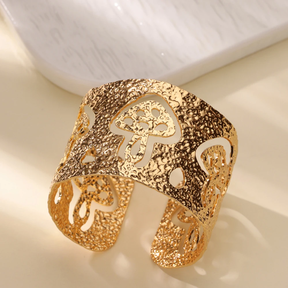 Gold Color Geometric Aesthetic Flower Leaf Bangle - Stainless Steel Bracelet