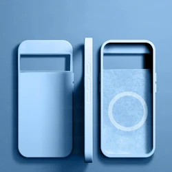 Luxury Liquid Silicone Magnetic Phone Case - Wireless Charging Bumper Cover for Pixel 6 Pro (Light Blue)