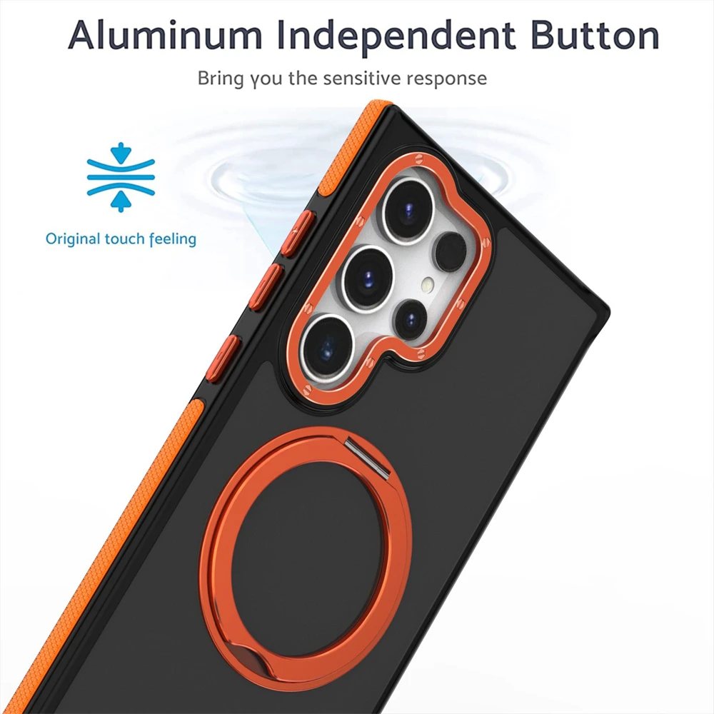 Magnetic Matte Phone Case with Magsafe Ring Stand Holder and Contrast Color Frosted Finish