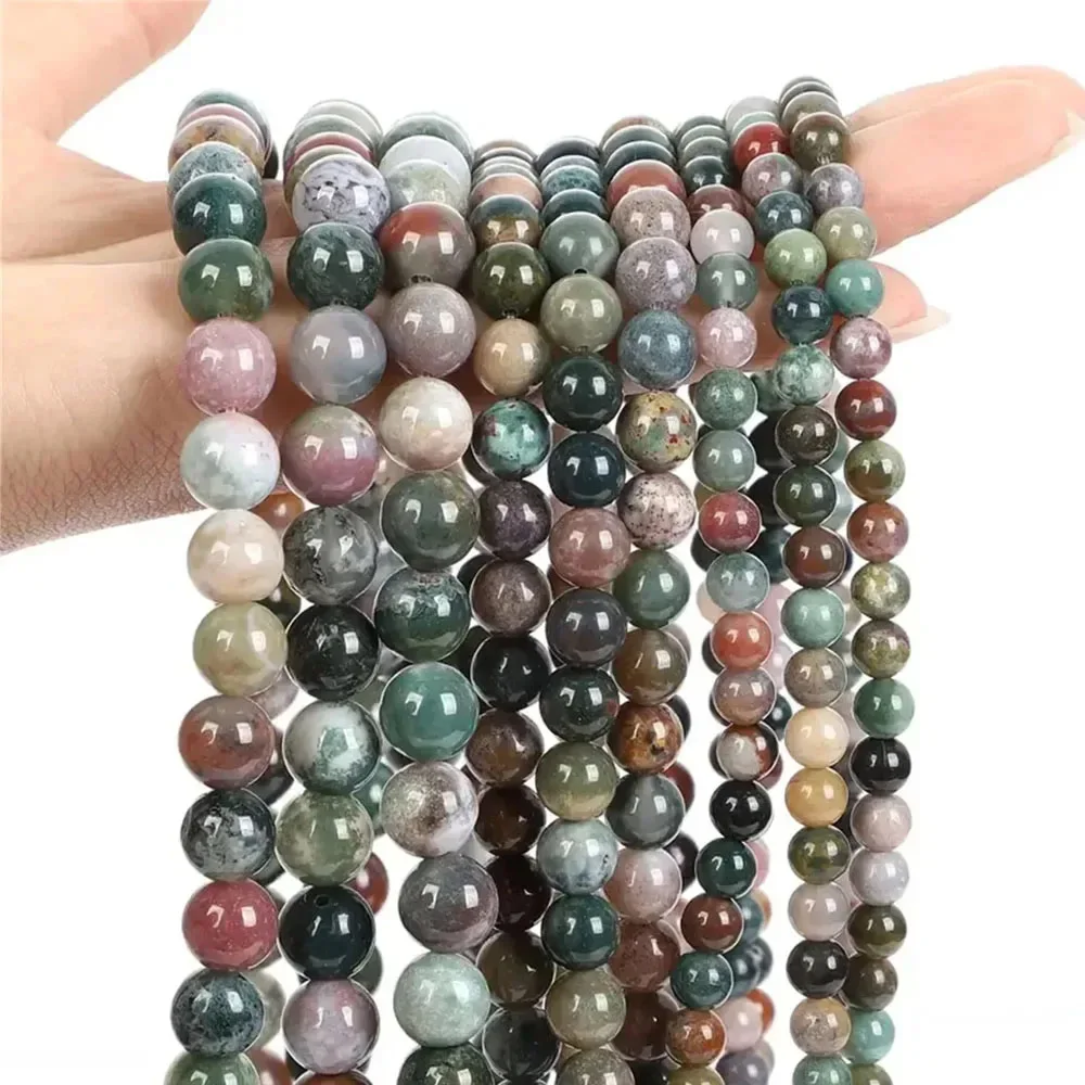 

6/8/10mm Indian Agate Beads Round Natural Stone Loose Spacer Beads for Jewelry Making Supplies DIY Necklace Bracelet Accessories