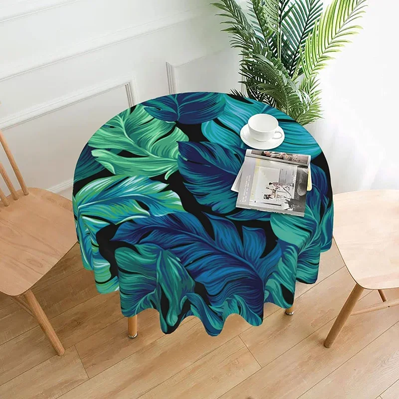 Foglie di palma tropicali e fiori tovaglia rotonda resistente all'acqua copertura circolare per tavolo decorativa per Picnic in cucina