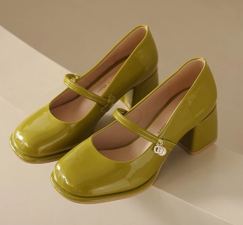 2024 NEW Soft Leather Soft Soled Mary Jane High Heels Thick Heeled Square Toe Sandals French British Casual Small Leather Shoes