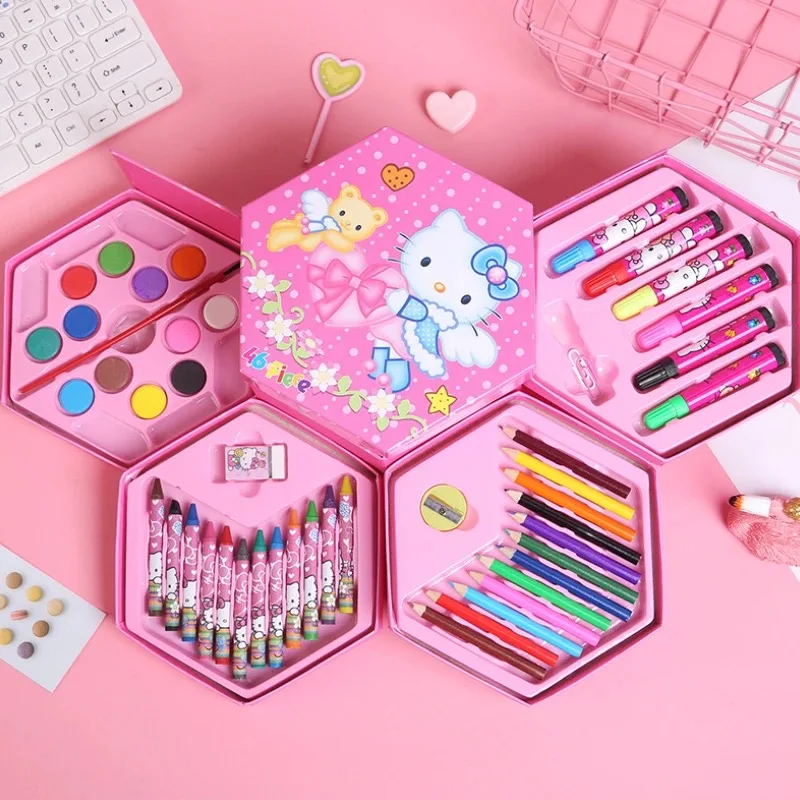 46pcs/set Disney carton Frozen Mickey Spider-Man Kitty princess Painting Set Watercolor Pen Combination Boys Girls Birthday Gift