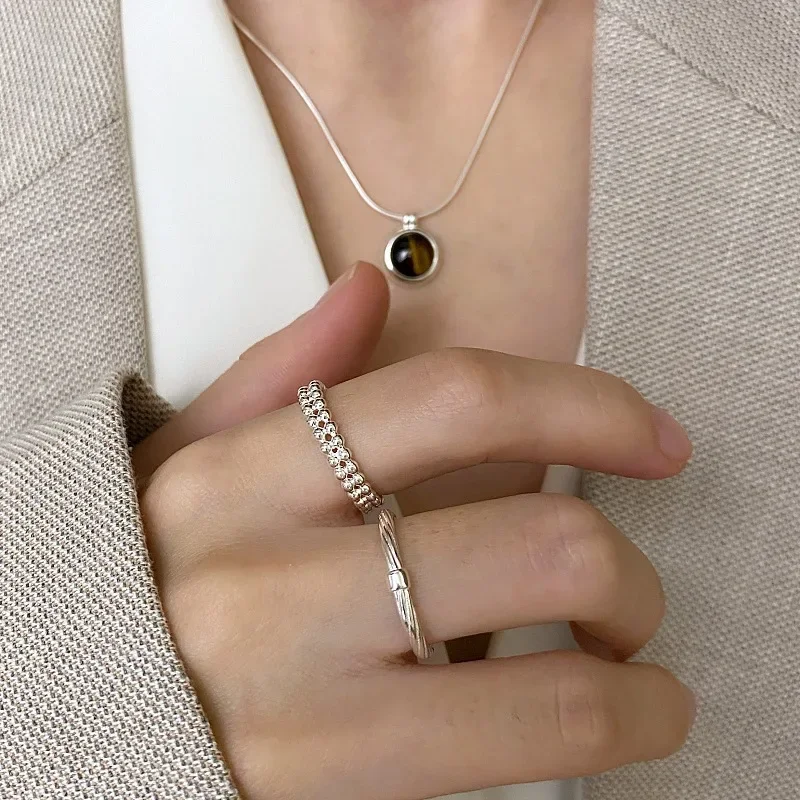 

925 Sterling Silver Bend Texture Ring for Women Girl Gift Minimalism Design Versatile Fashion Party Jewelry Dropshipping