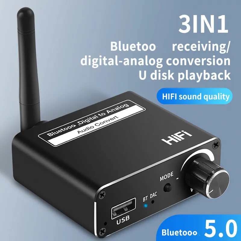 

Wireless Bluetooth 5.0 Digital To Analog 192kHz DAC Converter With Headphone Optical Coaxial Amp 3.5mm Support USB Audio Adapter
