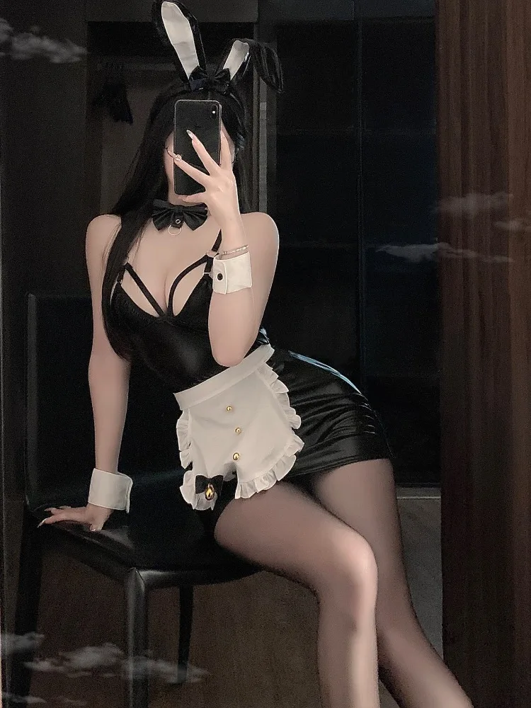 Punk Witch Girl Naughty Transformation Dress Bat Demon Black Mesh Lace Up Leather Unifrom Lolita Devil Cosplay Halloween Costume women cosplay costume