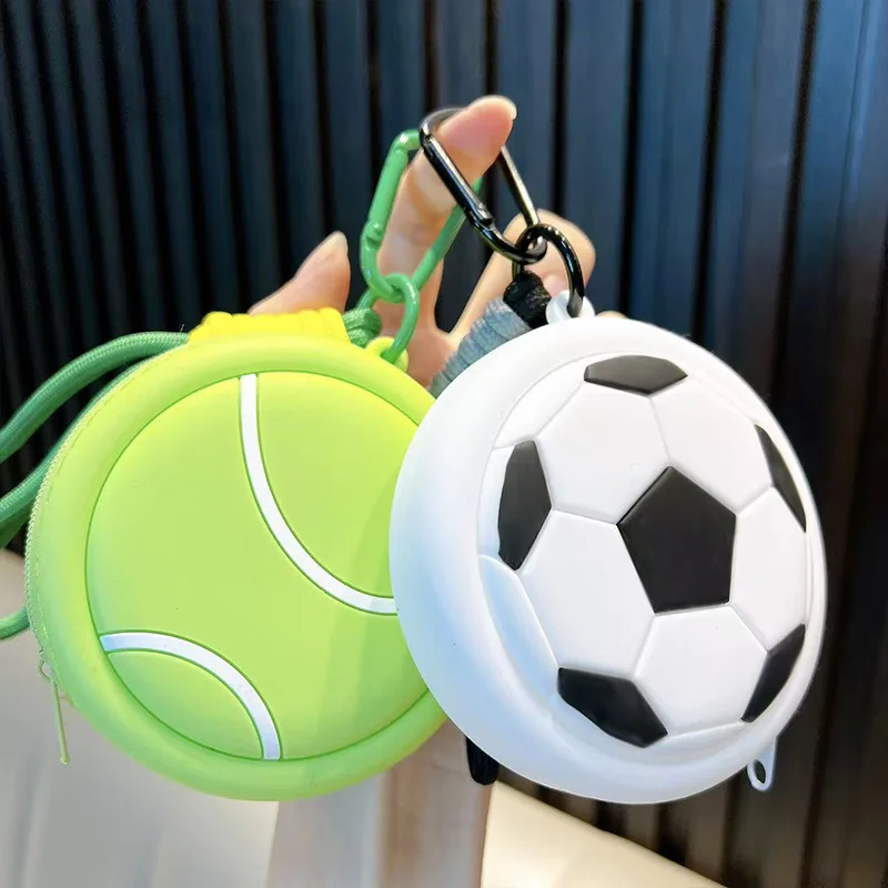 Kreative Sportball-Silikon-Geldbörse mit Schlüsselanhänger, Niedliche Kopfhörer-Aufbewahrungstasche als Anhänger für Rucksack, Schlüsselring-Charm
