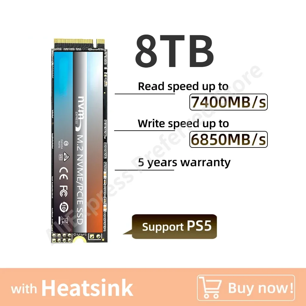 

PS5 SSD NVME M2 1TB 2TB M2 2280 NVMe SSD 4TB PCIe4.0 DRAM Cache Internal Solid State Disk with Heatsink for PS5 Desktop
