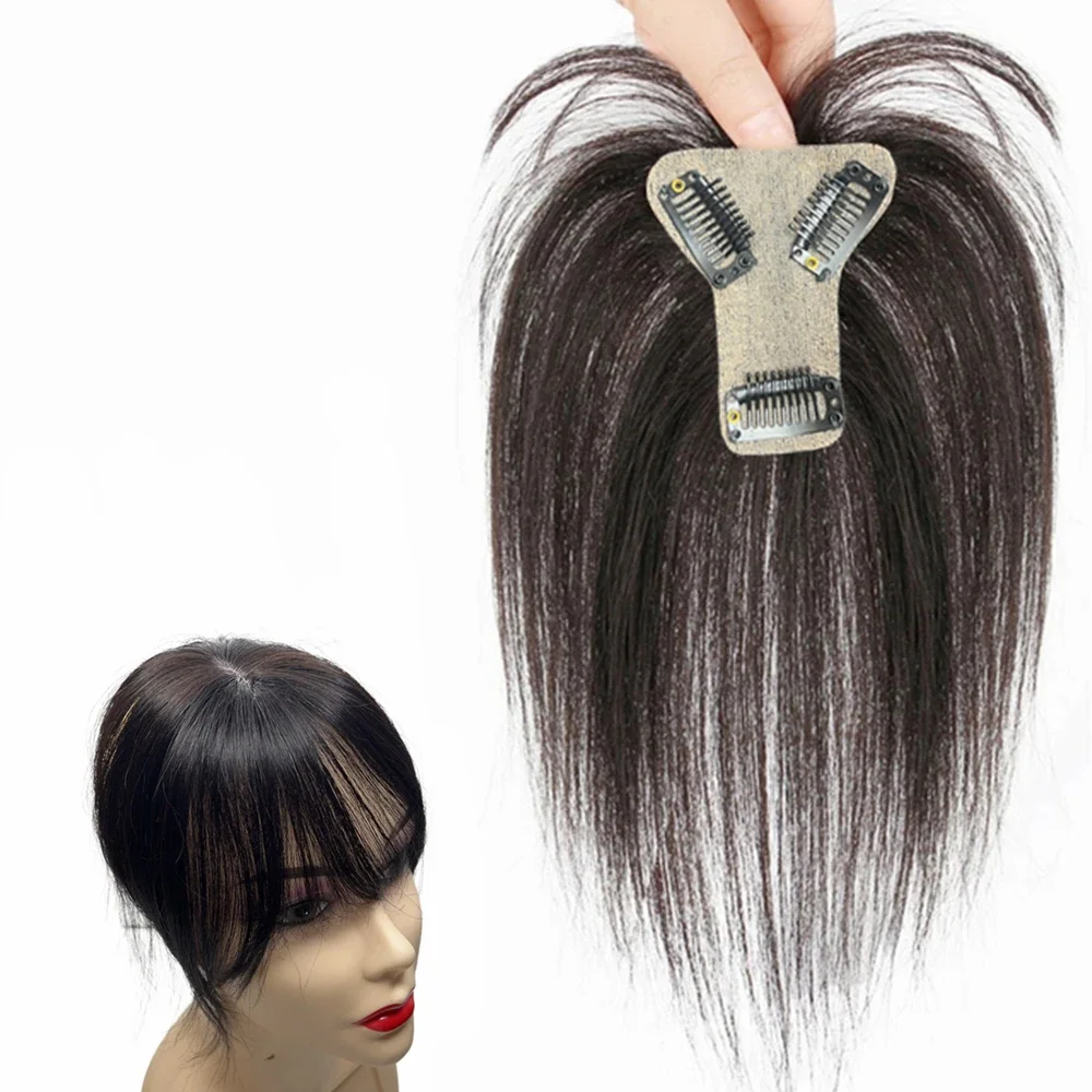 Human Hair Toppers Silk Hair Toppers 7x8cm Slik Human Hair Toppers For Women Thin Clip In Topper 3D Air Bangs Hairpieces for Hair Loss Volume Cover Grey