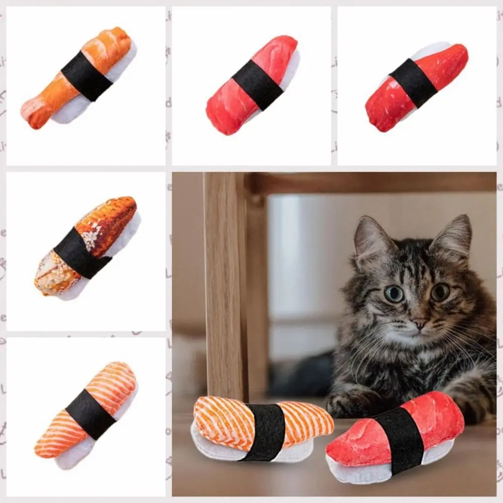 Cute Simulation Catnip Toy Bite Resistant Wear-resistant Cat Molar Toy Sushi Shape Soft Pet Molar Toy For Pet Teeth Grinding