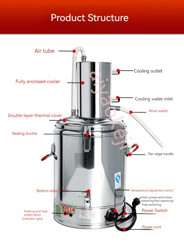 Stainless Steel Distillation Tower Brewing Machine Alcohol Distiller Wine Brandy Brewing Kit Essential Oil 5