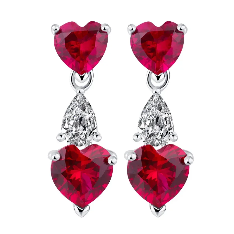 

S925 Silver Independent Packaging Love Colorful Treasure Sweet and Simple Women's Earrings 6 * 6-7 * 7 Wedding