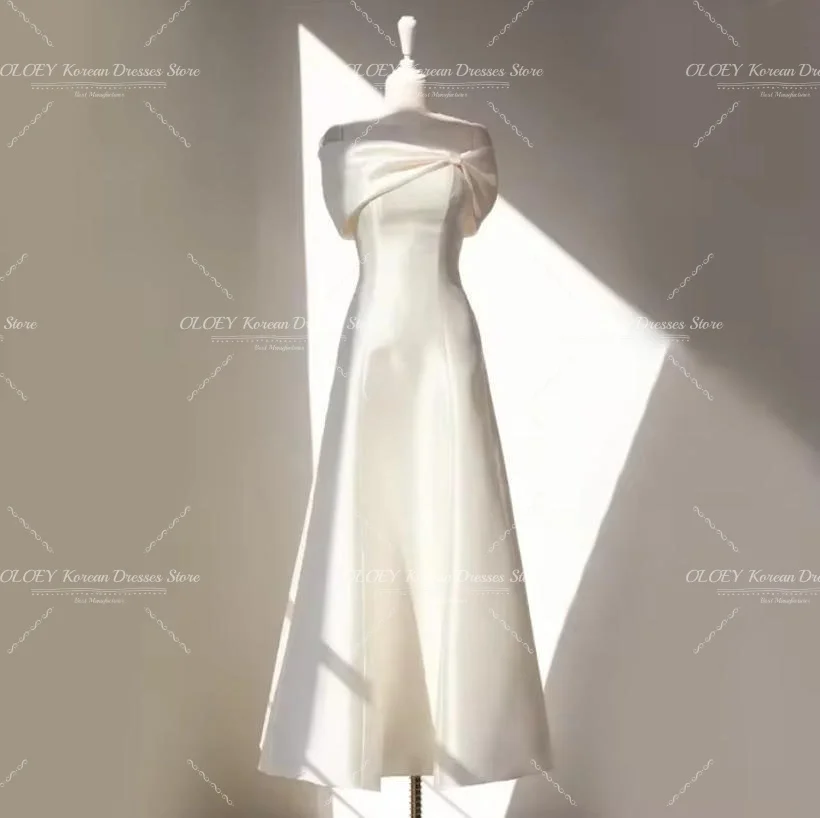 OLOEY Simple Off the Shoulder Korea Wedding Dresses A Line Corset Back Customized Bridal Gown Photos Shoot Satin Party Dress