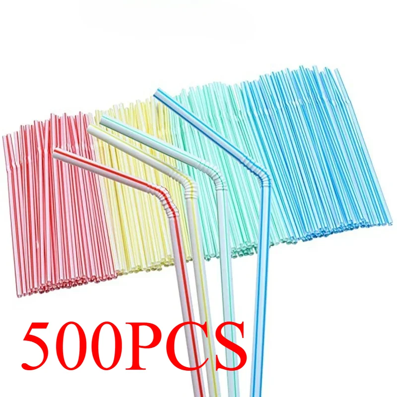 Disposable plastic straws 500PCS party event Flexible Kitchen beverage store accessories disposable plastic straws