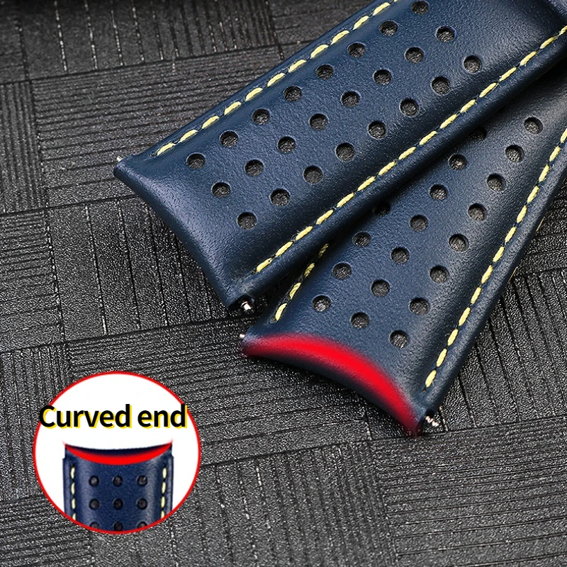 Curved end Genuine Leather Watchband 22 23 For CITIZEN Blue Angel