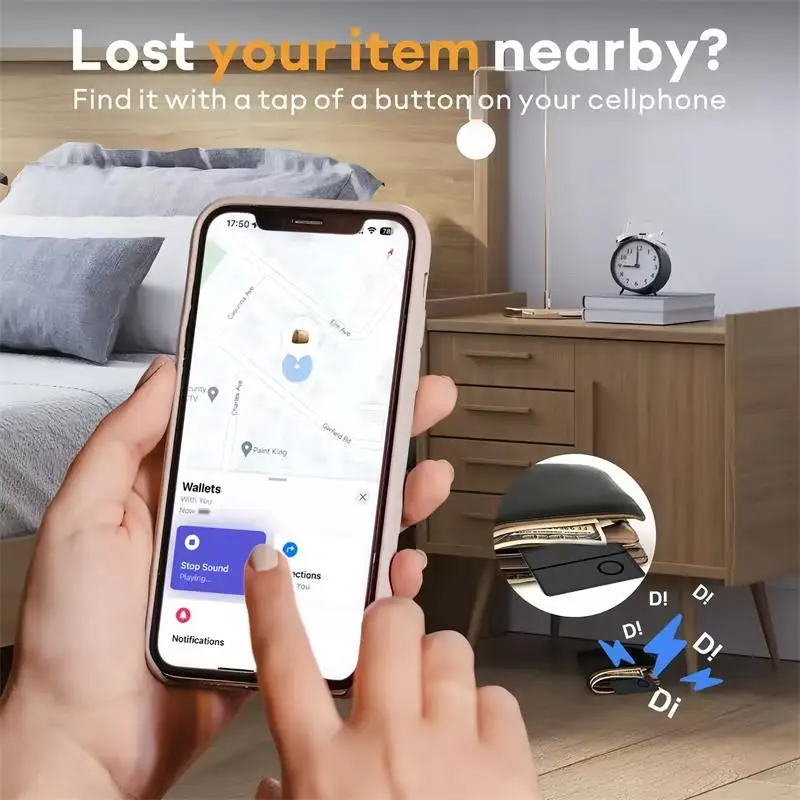 RSH 스마트 초박형 미니 GPS 로케이터 추적 장치, 무선 충전식 위치 지갑 추적기 카드, Apple Find My 호환