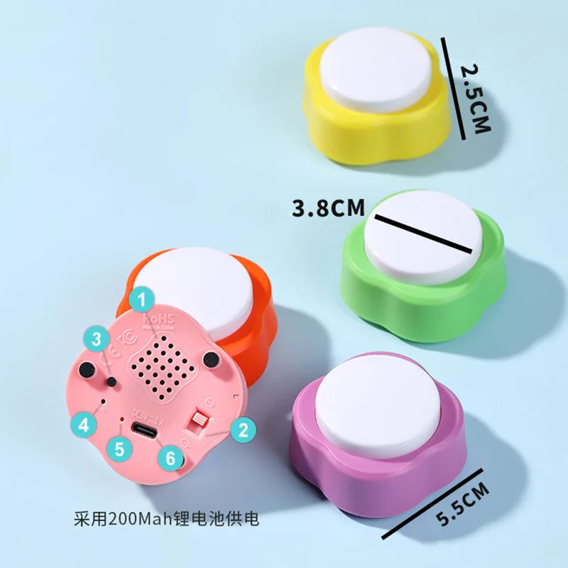 Rechargeable Mini Pet Communication Small Recording Button Cats Dogs Eating Speaking Voice Speaker Buttons Talk Training Ringing dog supplies