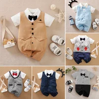 0-18 Baby Bodysuit Gentleman Style Handsome Formal Cotton Comfortable Soft Boys And Girls Summer Short Sleeved Newborn Clothes 1