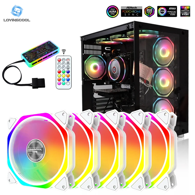 

LOVING COOL ARGB Case Fan PWM 4PIN PC Computer Ventilateur with Rainbow Light effect Ventilador Cooling Aura Protect Motherboard