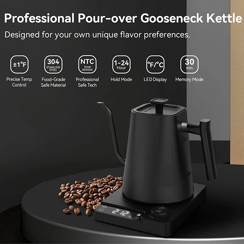 Gooseneck Electric Kettle 800ml Hand Brew Coffee Pot smart Teapot  Temperature Control Pot 1000W Rapid Heating Kettle 110v/220v