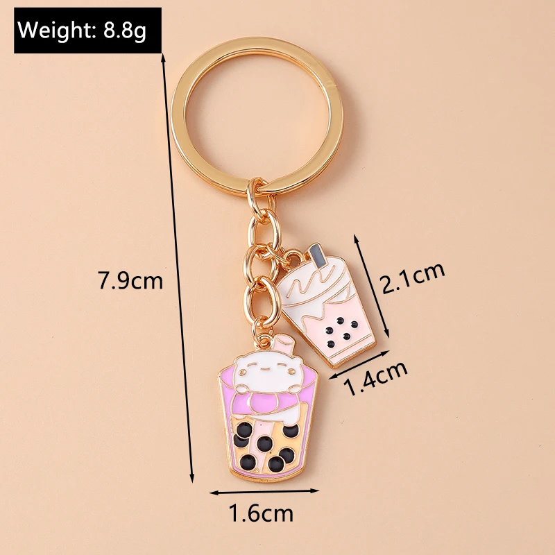 Nette Emaille Simulation Lebensmittel Schlüsselbund Eis Blase Tee Schlüssel Ring Frauen Mädchen Handtasche Anhänger DIY Schmuck Geschenk – Detail 3