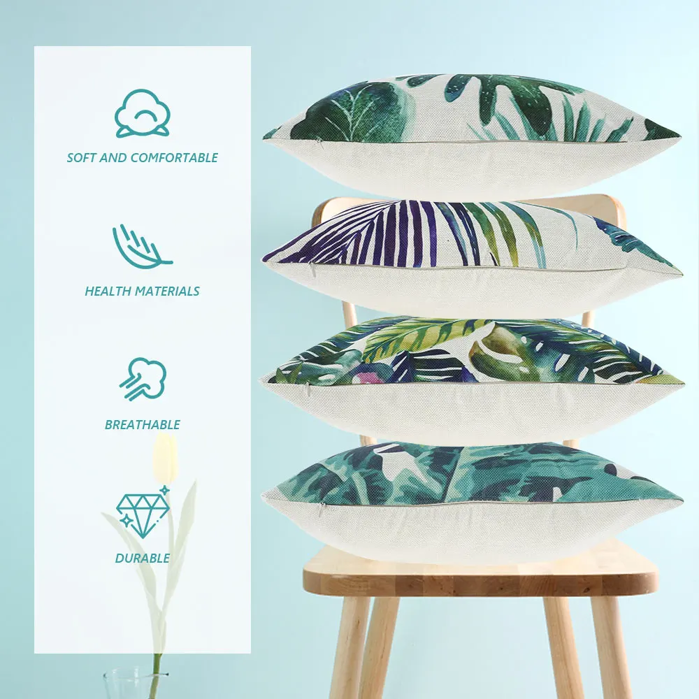 Throw Pillow Covers Waterproof Cushion Throw Pillow Cover breathable comfortable Tropical Plants Decoration Square Pillowcase